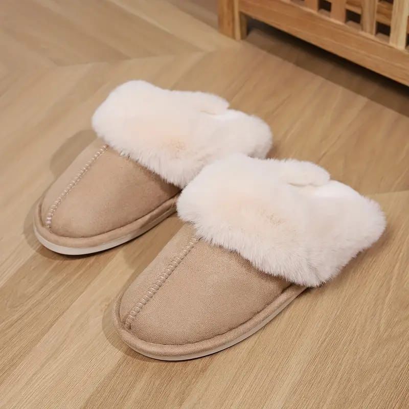 Warm Plush Faux Fur Lined Indoor House Slides - View 3