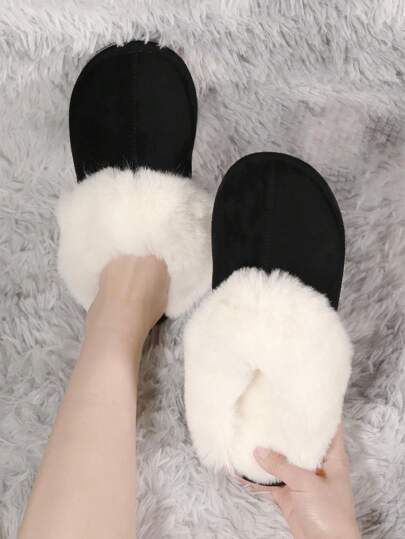 Warm Plush Faux Fur Lined Indoor House Slides - View 2